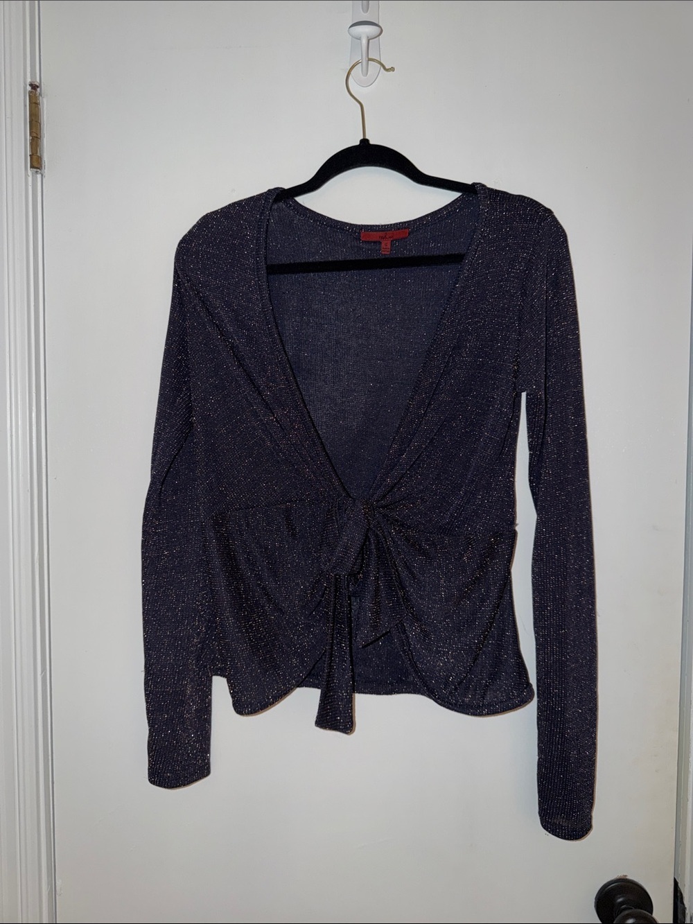 Red bke- size small Sparkle Tie-Front Long Sleeve Top - Black